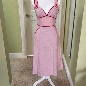 Anthropologie Red and White Striped Midi Dress